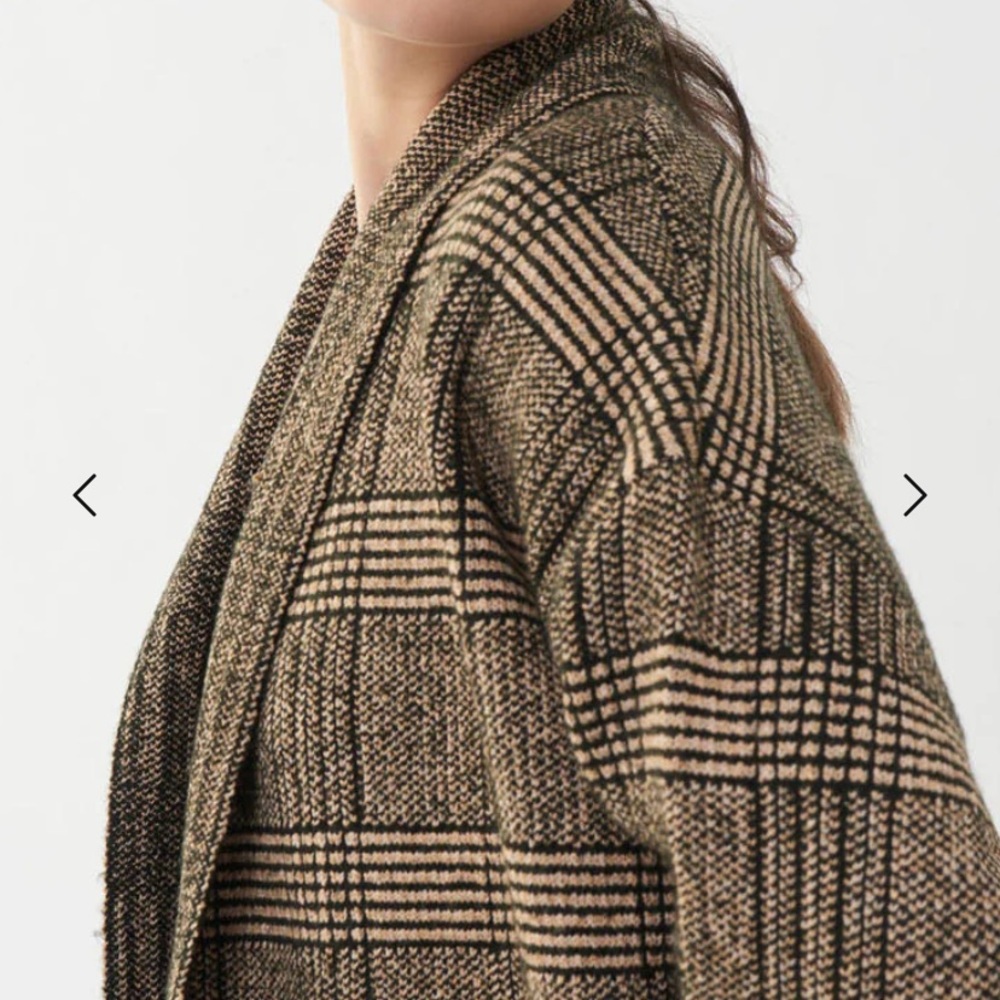 Plaid sweater Joseph ribkoff brown black camel cover up 223942x 3/4 sleeve - Picture 5 of 13
